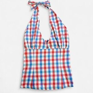 Upcycled Y2K Halter Top XS S Smocked Back Tie Neck Cottagecore Summer